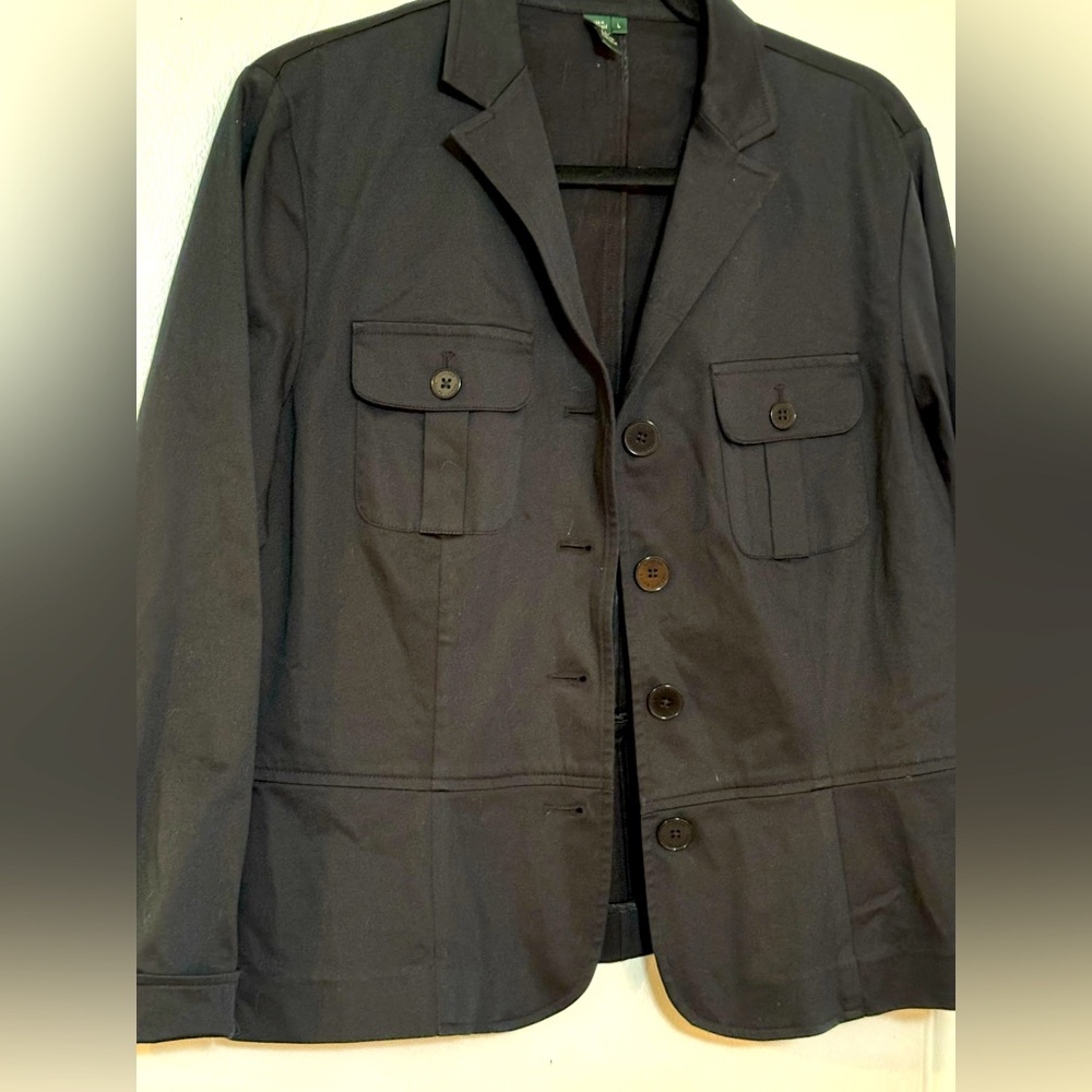 Lauren Ralph Lauren Black Cotton Jacket. Front Pickets, Button Front. Size Large - Picture 8 of 10